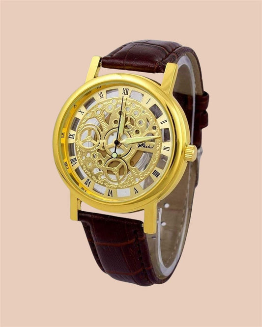 Unique Gold Dial Leather Analog Watch - for Men